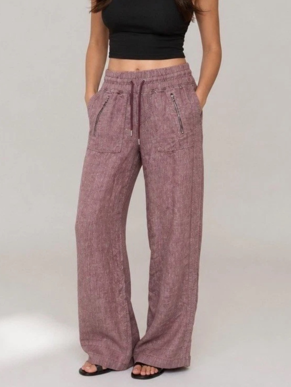 Athleta Cabo Linen Wide Leg Pants Women’s 0 Mauve Pink 100% Linen 447244